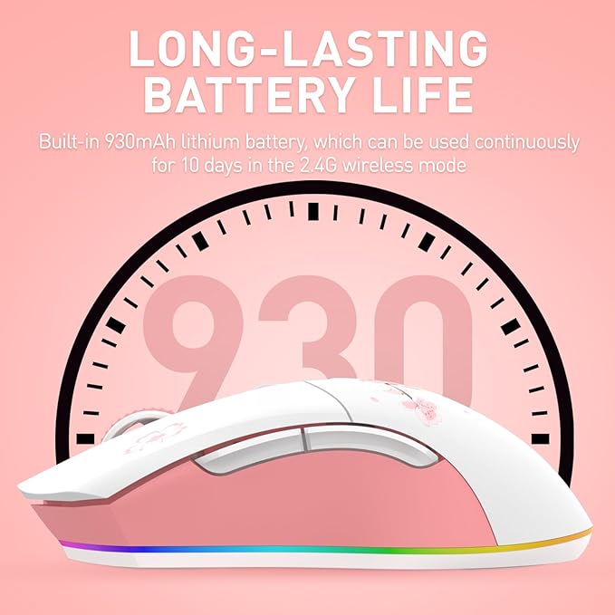 DAREU Sakura Pink Wireless Gaming Mouse with Charging Dock Rechargeable RGB12K DPI6 Programmable Buttons High-Precision Sensor [300IPS] [1000Hz] for PC Notebook Mac