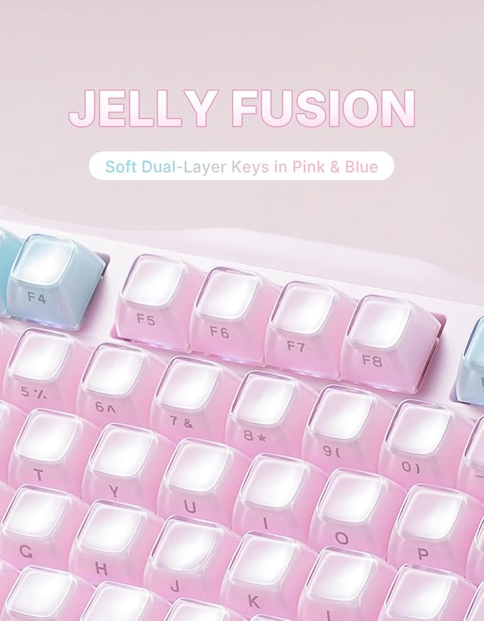 GravaStar Mercury K1 Lite 75% Gaming Keyboard 2.4GHz/BT/Wired Tri-Mode Wireless Keyboard Gasket Hot Swappable Mechanical Keyboard Pre-lubed Linear Switches Jelly Keycaps RGB Backlit (Lumen Rose)