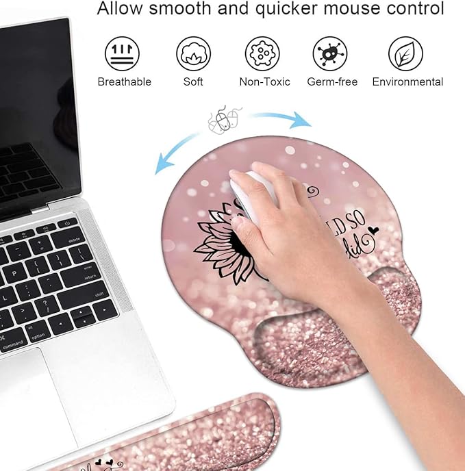 Keyboard Wrist Rest and Mouse Pad Wrist Support Set with Coasters She Believed She Could So She Did Inspirational Quote Wrist Mouse Pad with Non-Slip PU Base for Home Office Working Studying