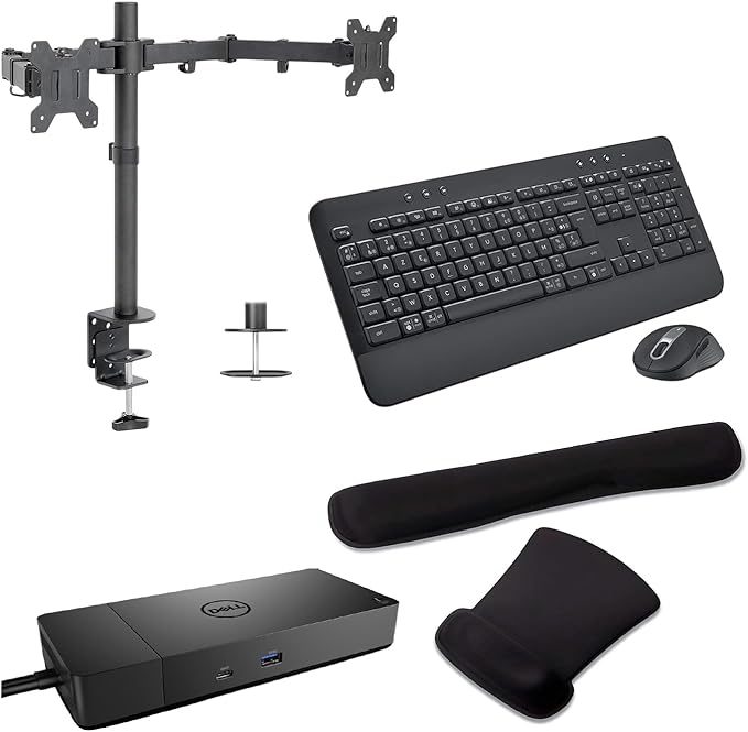 Dell Performance WD19DCS USB-C Dock 210W Triple 4K Support HDMI DisplayPort USB Hub and Ethernet Bundled with Desk Mount Dual Monitor Stand MK650 Wireless Keyboard &amp Mouse Gel Mouse &amp Wri