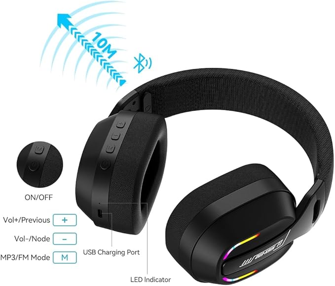 2.4GHz Wireless Gaming Headset for PC PS5 PS4 Switch - Bluetooth 5.4 20H Battery with ENC Noise Canceling Microphone Cool Lighting 40mm Driversfor Wired Mode Xbox Series -Black