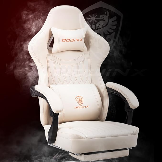 Dowinx LS-665TE7A Gaming Chair Breathable PU Leather Gamer Chair with Pocket Spring Cushion Ergonomic Computer Chair with Massage Lumbar SupportAdjustable Swivel Task Chair with Footrest