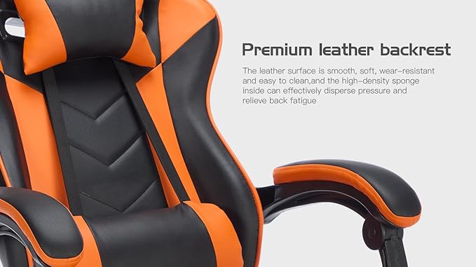Gaming Chair with Massage and Footrest Ergonomic High Back PC Racing Chair 300LBS Capacity with Adjustable Lumbar Support &amp Headrest for Office and Desk (Model C Orange+Black)