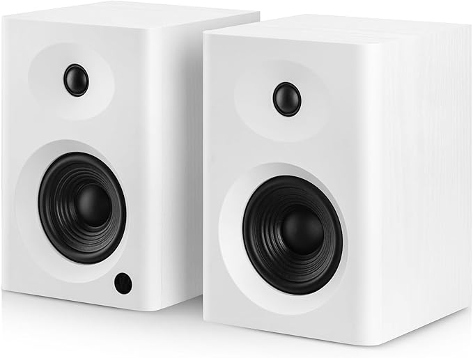 Bookshelf Speakers with Deep Bass 80W Max Output HiFi Gaming Computer Speakers 4 Desktop Audio System for Music Record Player RCA to 3.5mm Cable White Pair