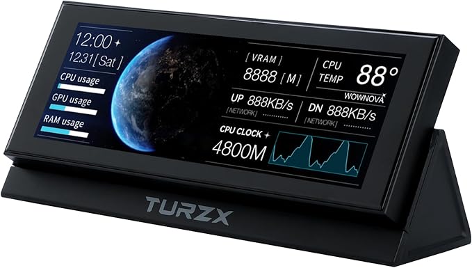 WOWNOVA 4.6 LCD Screen Inside PC Case Screen with Desktop Stand - Customizable PC Temperature Display Panel for Computer Setup GPU CPU FPS RAM HDD Computer Temp Monitor (Black)