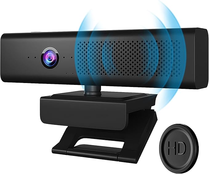 ROTOPATA Webcam with Speakers and Mic Full HD 1080P/30FPS Computer Camera for Streaming Video Conference  4 Noise-Cancelling Mics Privacy Cover 90°FOV USB-A Webcam for PC Desktop Monitor Laptop
