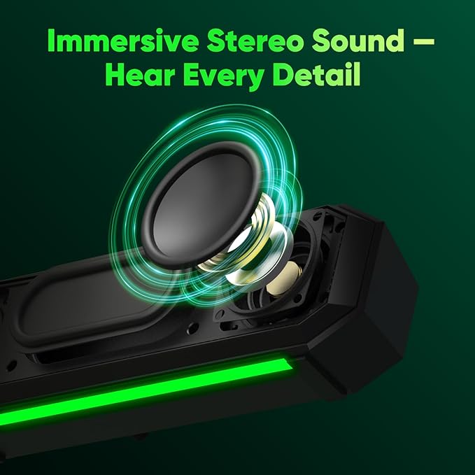 INGA Computer Speakers with Detachable Mic Plug-and-Play USB Soundbar with Dynamic Lighting Game/Music Modes Compatible with PC Laptop PS5 Mac