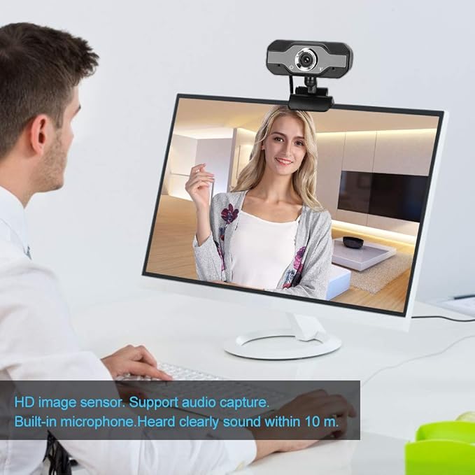 HD USB Camera with Microphone Autofocus Webcam for Computer 1932x1088 Resolution Plug and Play Excellent for Live Webcast Online Teaching and Video Conferencing