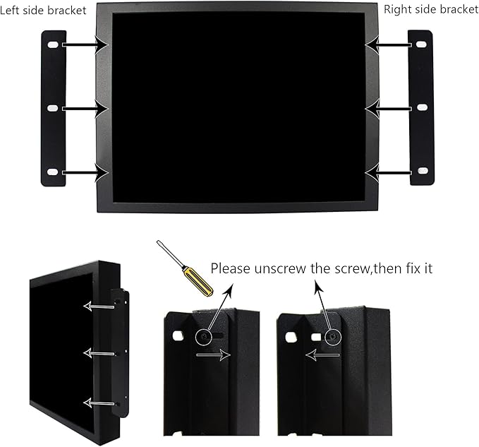 VSDISPLAY 12.1 Inch 10 Points Touch Screen Industrial LCD Monitor 1024x768 4:3 Aspect Ratio Display with Wall Mounting BracketsSupports VGA DVI Input