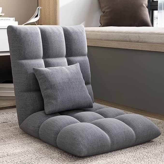 GIZNXBA Floor Chair with 6 Adjustable Positions Foldable Floor Lazy Sofa Folding Floor Gaming Chair with Pillow Meditating Floor Chair for Living Room Bedroom Office(/Gray A)
