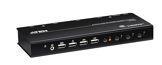 ATEN CS784H 4-Port USB HDMI KVM Switch - 4K UHD 60Hz Audio Support Peripheral Sharing USB 2.0 Hub Remote Port Selector – Control 4 HDMI Computers with One Keyboard Mouse Monitor