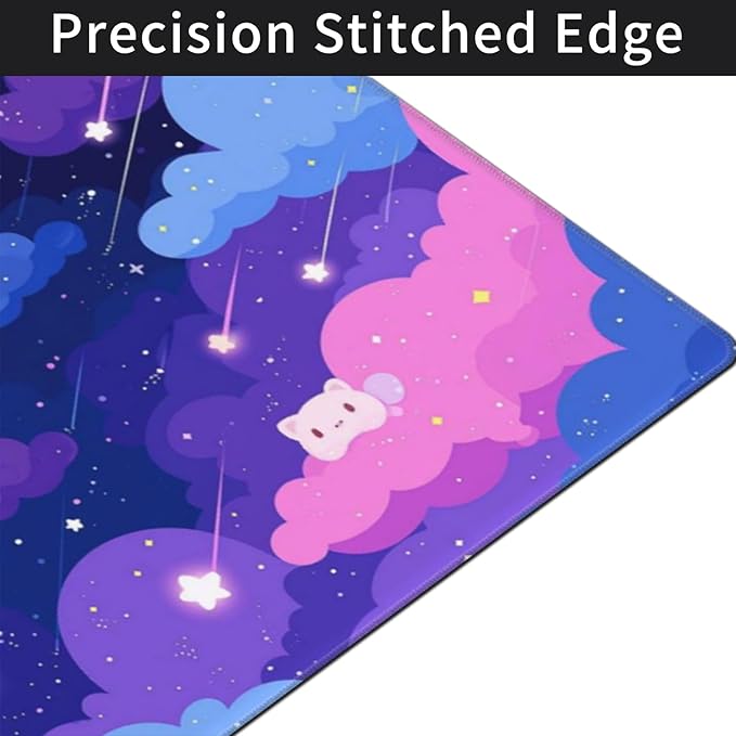 Extra Large Mouse Pad 48x24 Inch Cute Cartoon Cat Starry Sky Desk Mat with Non-Slip Base Purple Mousepad for Gaming Office Soft Keyboard Mat for Full Desk Coverage