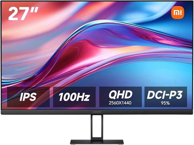 XIAOMI 2K Monitor A27Qi - 27-inch QHD IPS Computer Display 100Hz Refresh Rate ΔE&lt2 Color Accuracy 95% DCI-P3 100% sRGB Low Blue Light Mode Adjustable Stand for Home and Office