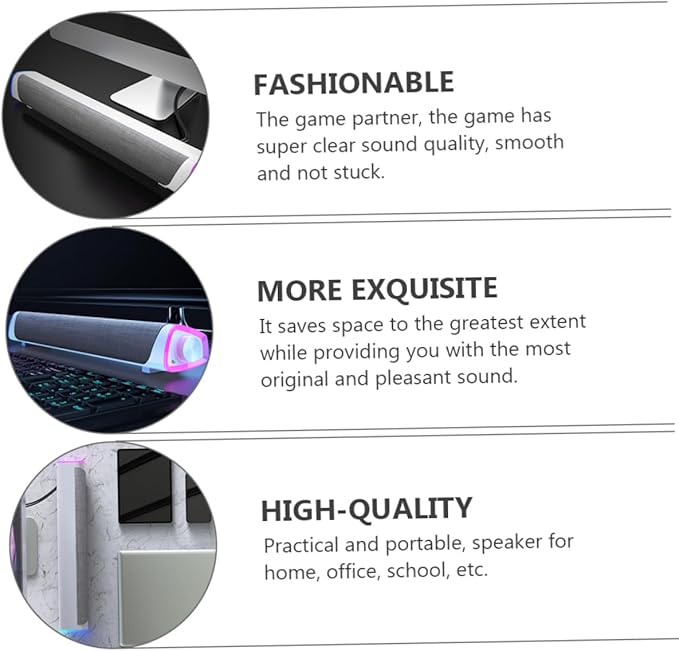 Veemoon Tablet Speaker Computer Soundbar Wired Soundbar White 3D Surround Sound Speaker