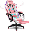 RGB Gaming Chair with Speakers Massage Computer Chair Ergonomic Racing Game Chairs for Teens PU Leather Recliner Swivel Gamer Chair with Lumbar Support Headrest Armrest and FootrestPink