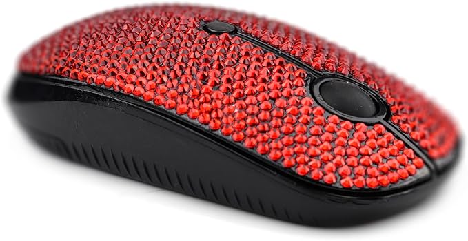 WONGS Bling Austrian Pink Crystal Rhinestone Wireless Mouse Slim Silent 2.4G Portable Mobile Optical Mice 3 Adjustable DPI Levels for Notebook PC Laptop Computer MacBook - Red