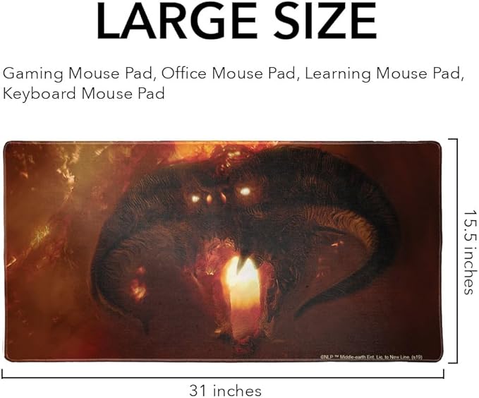 The Lord of The Rings Balrog Character Large Gaming Mouse Pad Desk Mat with Stitched Edges Non-Slip Base for Gamer Home and Office 31.5 x 15.7