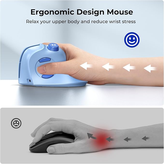 seenda Ergonomic Mouse Rechargeable USB+Dual Bluetooth MOU-302 Vertical Wireless Mouse with Volume Knob Quiet Clicks Multi-Device Cordless Mice Compatible for Windows PC Laptop Mac OS