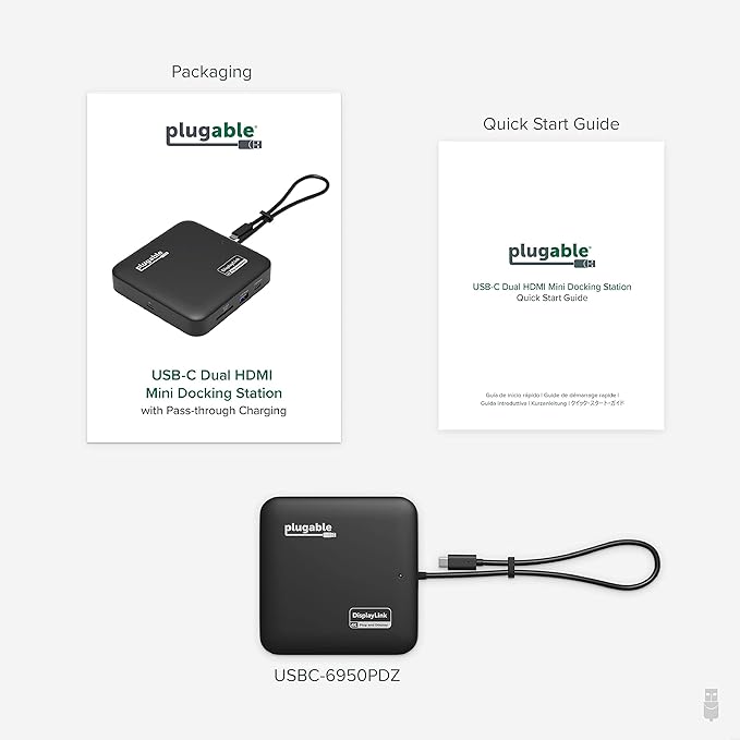 Plugable 7-in-1 USB-C DisplayLink Dock – Dual 4K 60Hz HDMI USB-C &amp USB-A (10Gbps) SD Card Gigabit Ethernet 100W PD Charging – Compatible with macOS &amp Windows MacBook Dual Monitor Support
