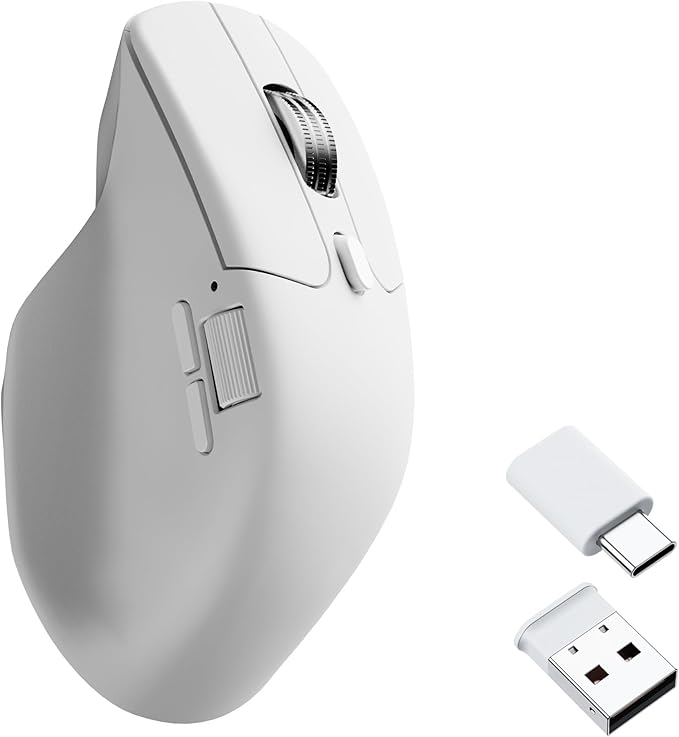 Keychron M6 Wireless All Silent Gaming Optical Mouse 1000Hz Tri-Mode 2.4 GHz/Bluetooth 5.3/Wired PixArt 3311 Sensor 12000 DPI Magnetic Metal Scroll Wheel for Windows PC/Mac - White