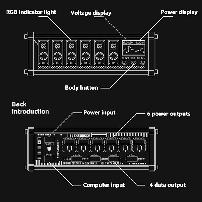 8 Port USB Docking Station USB Expansion Dock 1.54-inch IPS Color Screen 10 Levels Brightness Adjustment 8-Way Switch Total Switch + Button + Voice Controlfor Phones Tablets and Gadgets