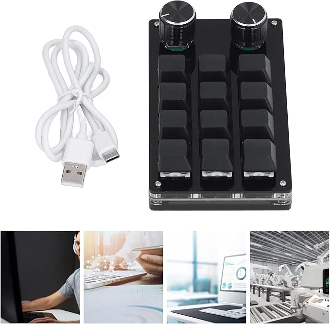 GOWENIC OSU Gaming Keypad DIY Programmable Macro Gaming Keypad 12 Keys 2 Knobs Small OSU Gaming Keyboard with USB Cable for Media Industrial Control