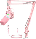 MAONO XLR/USB Dynamic Microphone Kit RGB Gaming Mic with Software Mute Gain Knob Volume Control Boom Arm for Streaming Podcasting Voice-Over Recording-PD200XS Pink