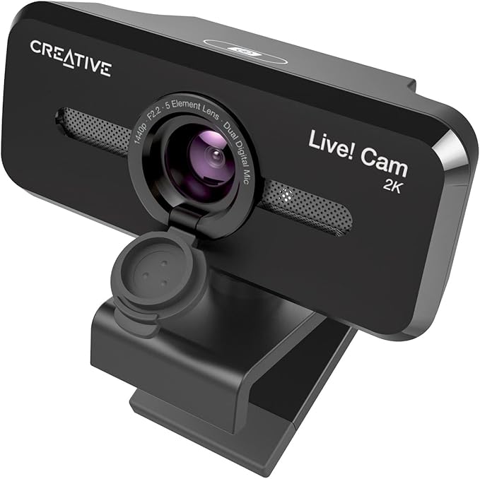Creative Live! Cam Sync V3 2K QHD USB Webcam with 4X Digital Zoom (4 Zoom Modes from Wide Angle to Narrow Portrait View) Privacy Lens 2 Mics for PC and Mac…
