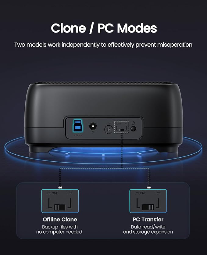 ORICO Hard Drive Docking Station Dual Bay USB 3.0 to SATA with Duplicator/Offline Clone Function External Hard Drive Dock for 2.5''/3.5'' HDD SSD Max Up to 44TB Support UASP Plug&ampPlay-DD-C