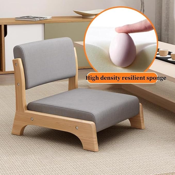 ELEFOCUS Floor Chair with Back Support Tatami Chair with Cushion Meditation Floor Seat for Bay Window Living Room Bedroom(/Gray aWalnut)
