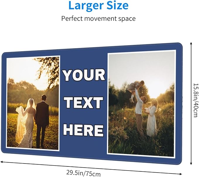 Custom Large Mouse Pad with Photo Personalized Mouse Pads with Picture Text Customized Non-Slip Mousepad for Gaming Offices Home Computer Desk 16x29.5in