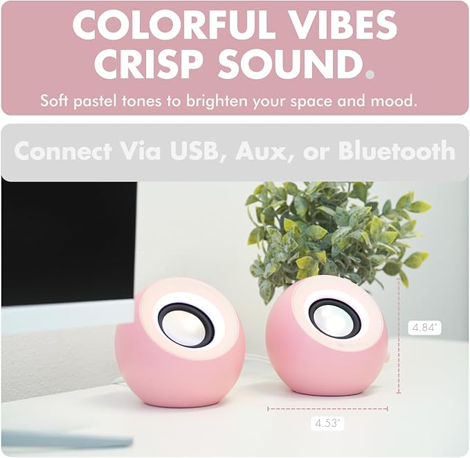 X9 Performance Pink Computer Speakers for Desktop PC with RGB Lighting Bluetooth USB and AUX - Triple Mode Connection Dual 2.25 Drivers for Work and Play Bluetooth Desktop Speakers for PC - Pink