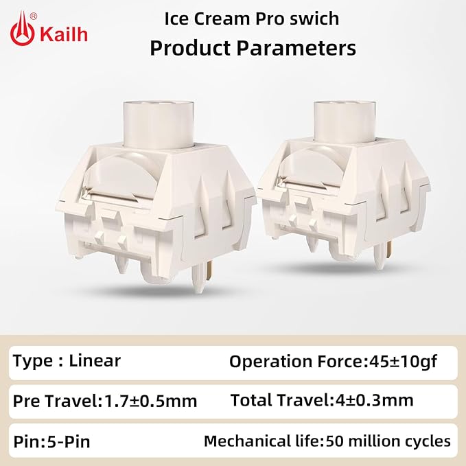 Kailh Box Ice Cream Pro Linear Switch5-pin RGB SMD 45gf Full POM Material Pre-Lubed Key Switches for Mechanical Gaming Keyboard(Ice Cream PRO90Pcs)