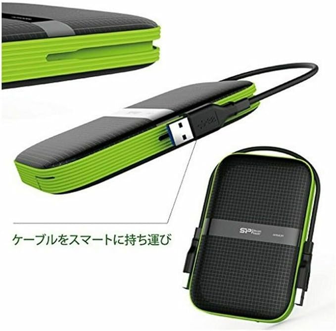 1TB Silicon Power Armor A60 Shockproof Portable Hard Drive - USB3.0 - Black/Green Edition
