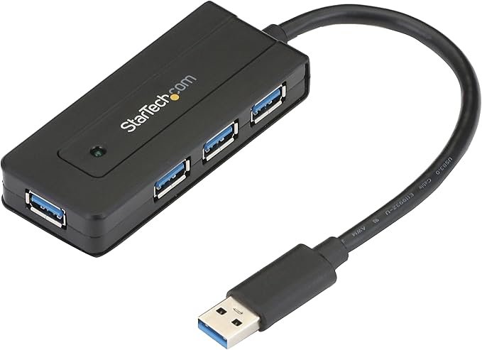 StarTech.com 4 Port USB 3.0 Hub SuperSpeed 5Gbps with Fast Charge Portable USB 3.1 Gen 1 Type-A Laptop/Desktop Hub - USB Bus Power or Self Powered for High Performance Mini/Compact (ST4300MINI) Black