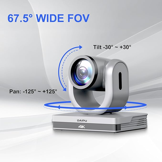 PTZ Camera 4K 12X Optical Zoom Conference Room Camera HDMI USB3.0 LAN PoE AI Auto Tracking 1/2.8 8.29MP CMOS Sensor 255 Presets for Church Worship Live Streaming Business Video Conference