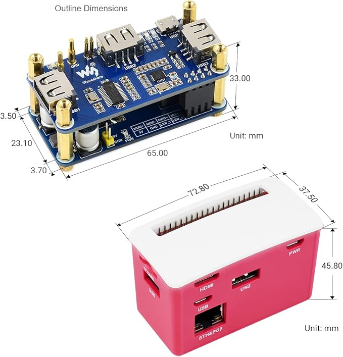 Waveshare PoE Ethernet USB HUB HAT with Box ABX Case for Raspberry Pi Zero/Zerow/2 with 1 RJ45 10/100M Ethernet Port 3 USB Ports Compatible with USB2.0/1.1 802.3af-Compliant