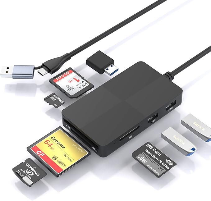 USB C USB3.0 Multi Card Reader Hub SD/XD/TF/CF/MS Card Slot with 3 USB3.0 8 in 2 Memory Card Reader/Adapter/Hub for SD SDXC SDHC CF CFI XD MS TF Micro SD Micro SDXC SDHC MS MMC UHS-I USB Stick Mouse
