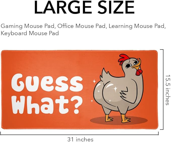 Guess What Chicken Butt Funny Large Gaming Mouse Pad Desk Mat with Stitched Edges Non-Slip Base for Gamer Home and Office