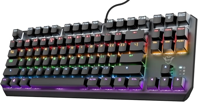 Trust Gaming GXT 834 Callaz TKL Mechanical Keyboard US/NL QWERTY Layout Outemu Switch Multicolor LED Lighting 12 Media Keys USB Gaming Keyboard 80 Percent for PC Laptop Mac Black