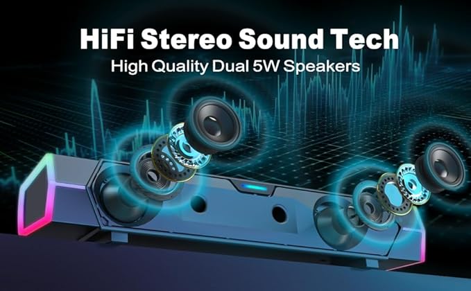 V18 Bluetooth &amp USB Smart Compability Computer Speakers for PC Desktop Monitor Gaming PC Sound Bar Superb Stereo Sound with LED Lighting - Combine/Separate to Customize Your Desk