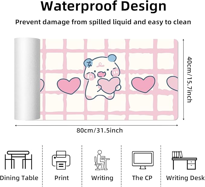 Desk Pad 31.5 x 15.7 PU Leather Desk Mat XL Extended Gaming Mouse Pad Non-Slip Ultra Thin Large Laptop Keyboard Writing Mat for Office Home Waterproof Pink