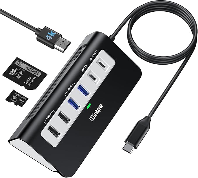 P9 USB-C Docking Station intpw 9-in-1 USB C Hub with 4K HDMI 3 Type A/C 3.0 5Gbps PD 100W 2 Type-A 2.0 SD/TF Ports Compatible with MacBook iPad iPhone 17 Series