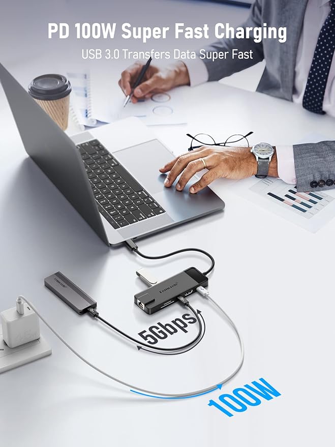 Lemorele USB C Hub Multiport Adapter 10-in-1 USB C Dongle for MacBook Pro Air Gigabit Ethernet with 4K HDMI 100W PD USB 3.0 5Gbps Port SD/TF Card Reader Adapter Compatible for Windows/Mac/iPad…