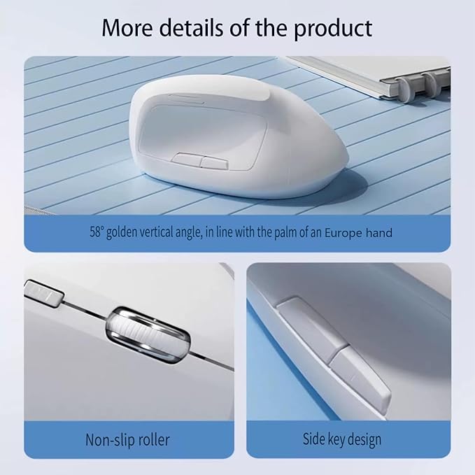 Black Ergonomic Wireless Vertical Mouse - Rechargeable 3200DPI 6 Buttons for Wrist Pain &amp Carpal Tunnel Relief