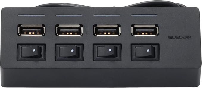 Elecom U2H-TZS428BXBK USB Hub 2.0 Bus Power 4 Ports 39.4 inches (100 cm) Individual Switch Functionalism Compatible with MacBook Surface Pro Chromebook Laptop Nintendo Switch Black
