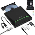 New External CD DVD Drive Cool DVD Burner USB 3.0 with Ethernet Adapter 3 USB and 2 TF/SD Card Ports CD DVD Player Reader Writer Optical Disc Drive for Laptop PC Windows Mac with Carrying Case