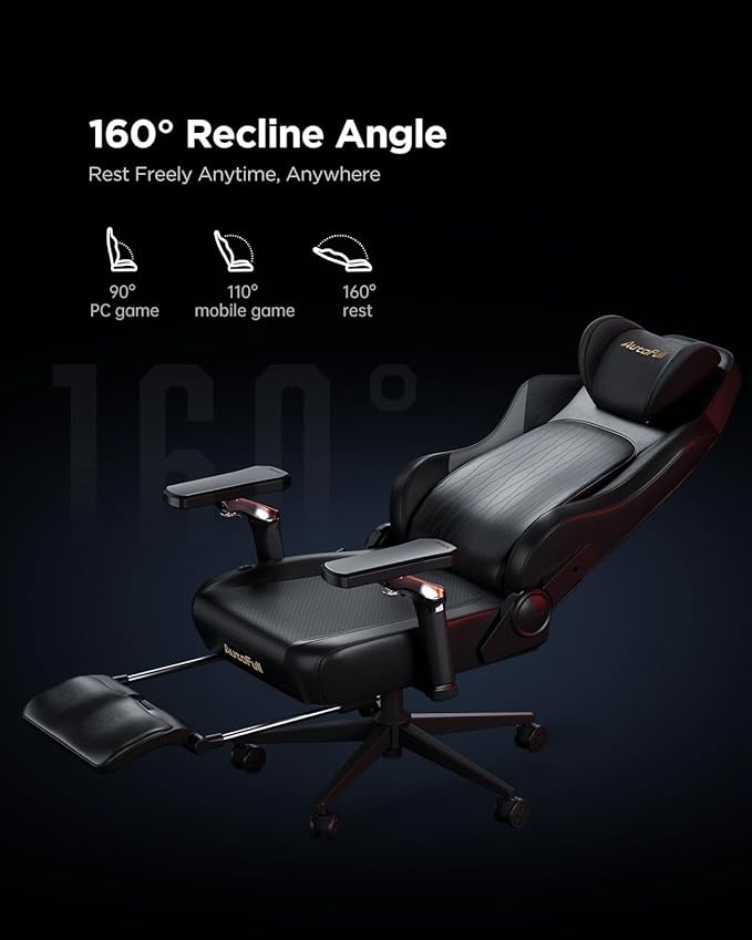 AutoFull M6 Gaming Chair Ergonomic Office Chair with Ventilated Heating AUTO Dynamic Tracking Lumbar Support 6D Adjustable Armrests and Footrest (Black)