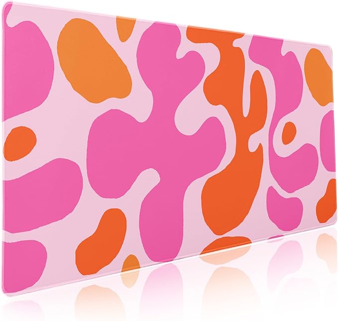 Pink Orange Cute Gaming Mouse Pad XXL Kawani Preppy Abstract Modern Extended Large Desk Mat Mousepad Non-Slip Rubber Base Stitched Edge Long Mousepad for Desktop Office PC 35.4 x 15.7 inch