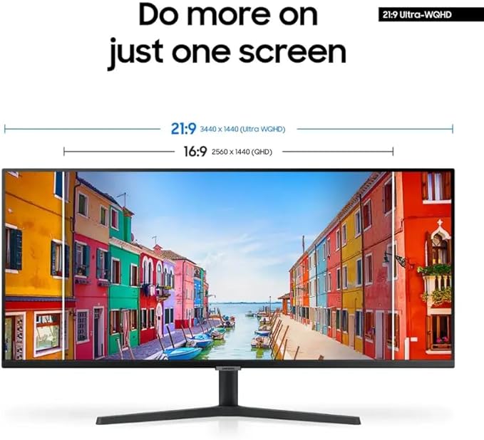 Samsung 34 ViewFinity S50GC Series Monitor WQHD UltraWide Display 100Hz 5ms AMD FreeSync Borderless Design Black with GSF HDMI Cable